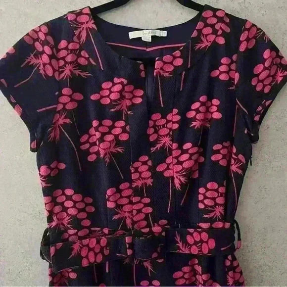 BODEN 12R WOMENS LINED DARK BLUE/PINK BELTED SHORT SLEEVE CAREER SCHOOL DRESS - Picture 3 of 11